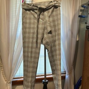 Loft, DEVON, slim plaid slacks cuffed hem